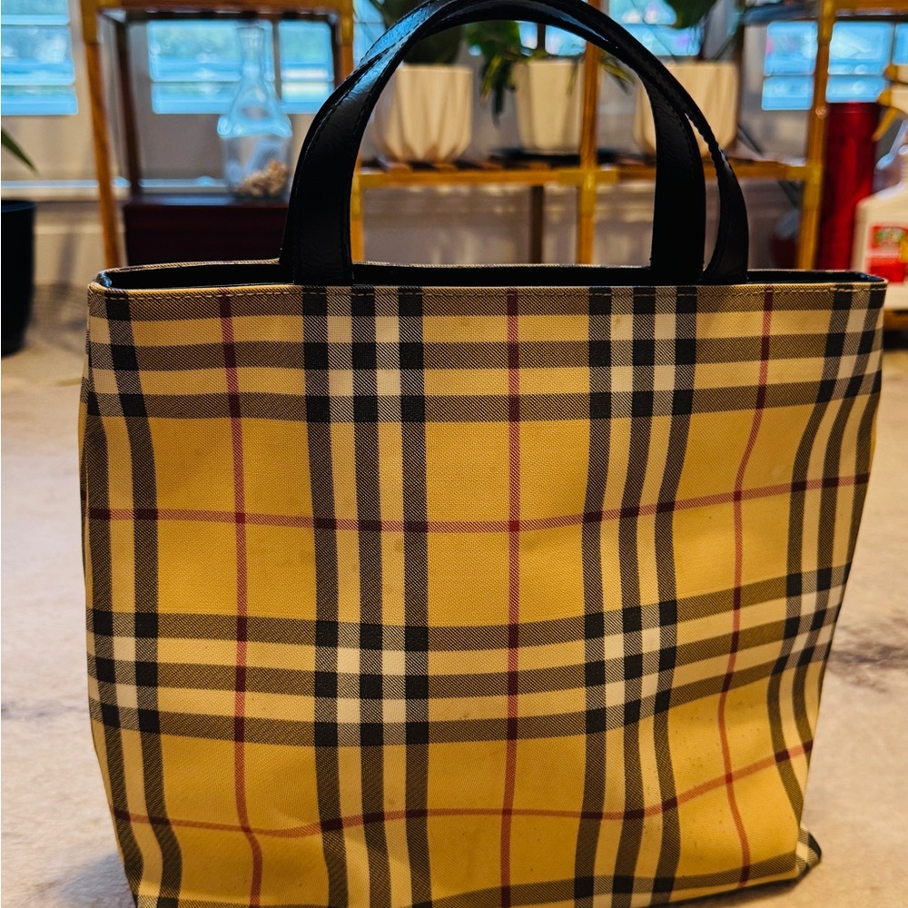Burberry Yellow Checkered Handbag with Black Handles